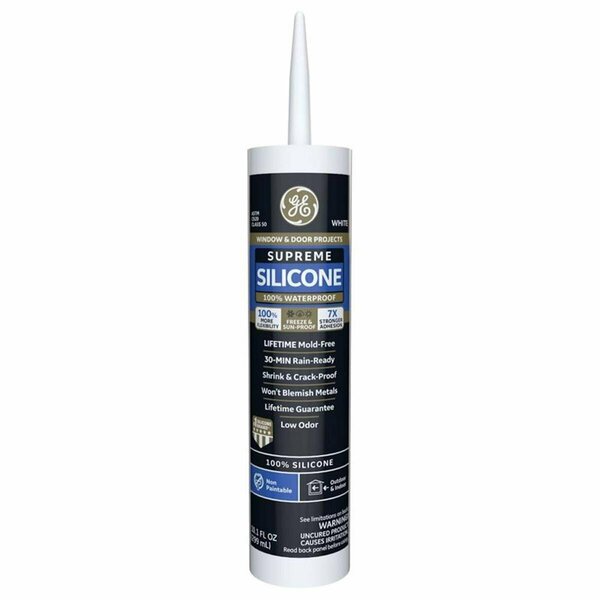 Ge 10.1 oz Supreme Silicone Window & Door Sealant White, 12PK 1024687